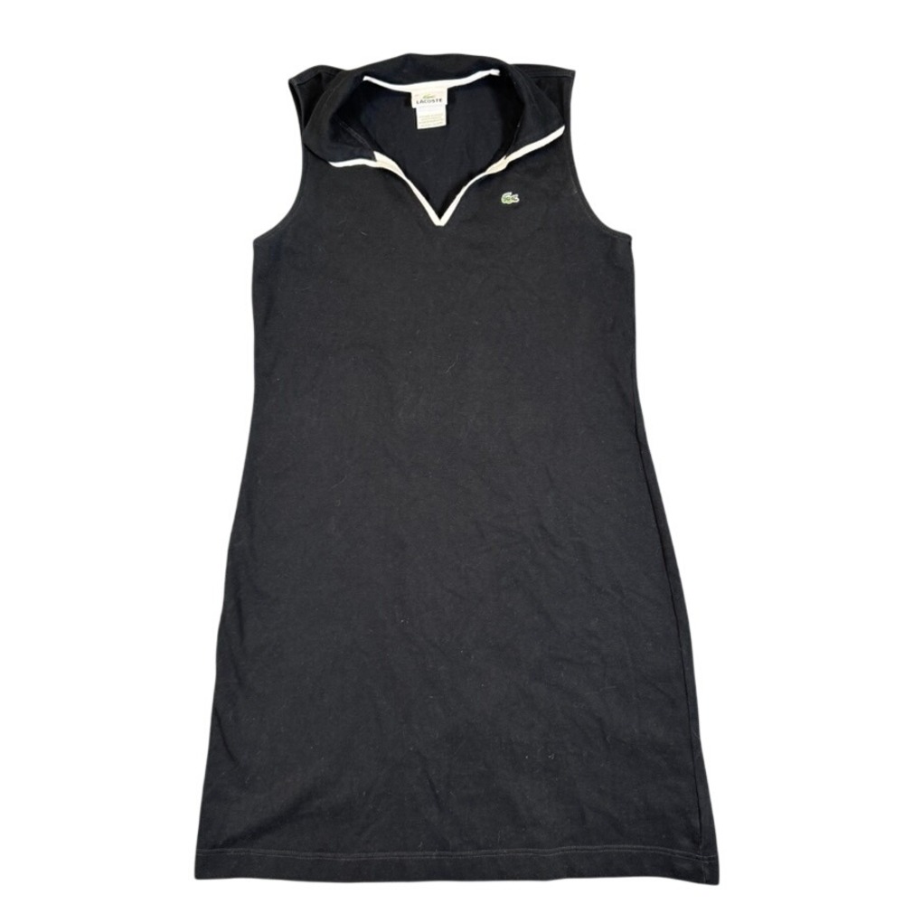 Lacoste Womens Black Sleeveless Polo Dress V-Neck Pique Cotton Size 42 F4811